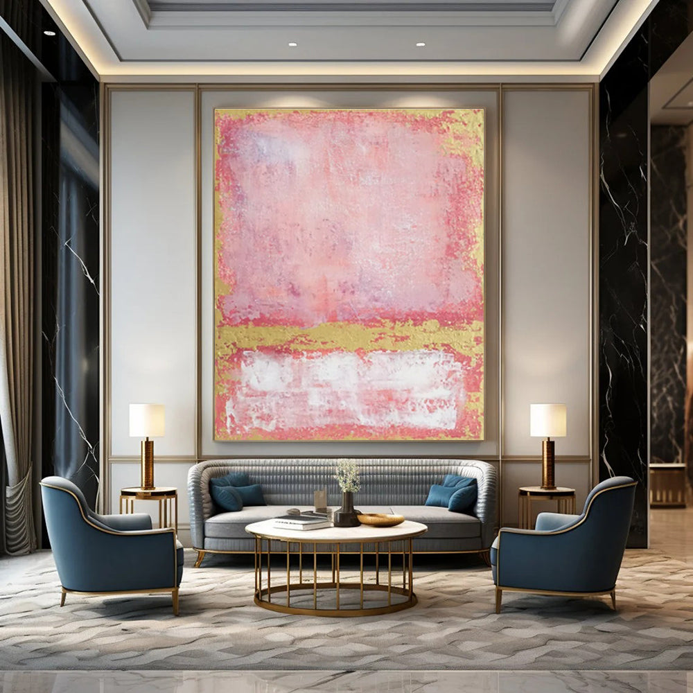 Pink, Gold, and White Abstract Color Block Painting For Sale WS514
