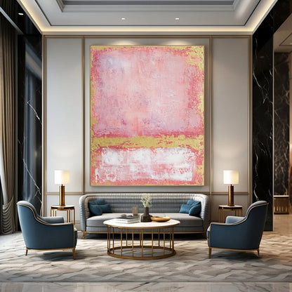 Pink, Gold, and White Abstract Color Block Painting For Sale WS514