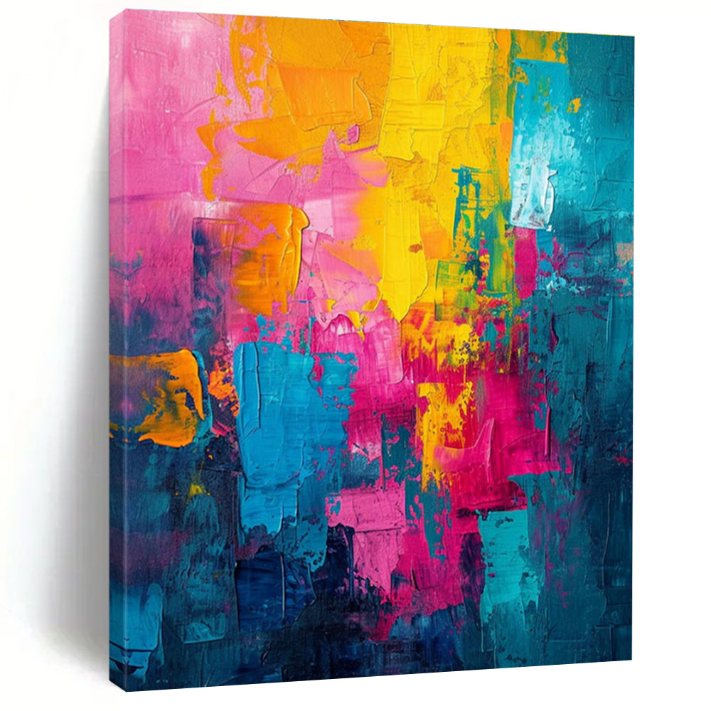 Handmade Art Yellow, Pink, Teal, and Blue Abstract Art HS657