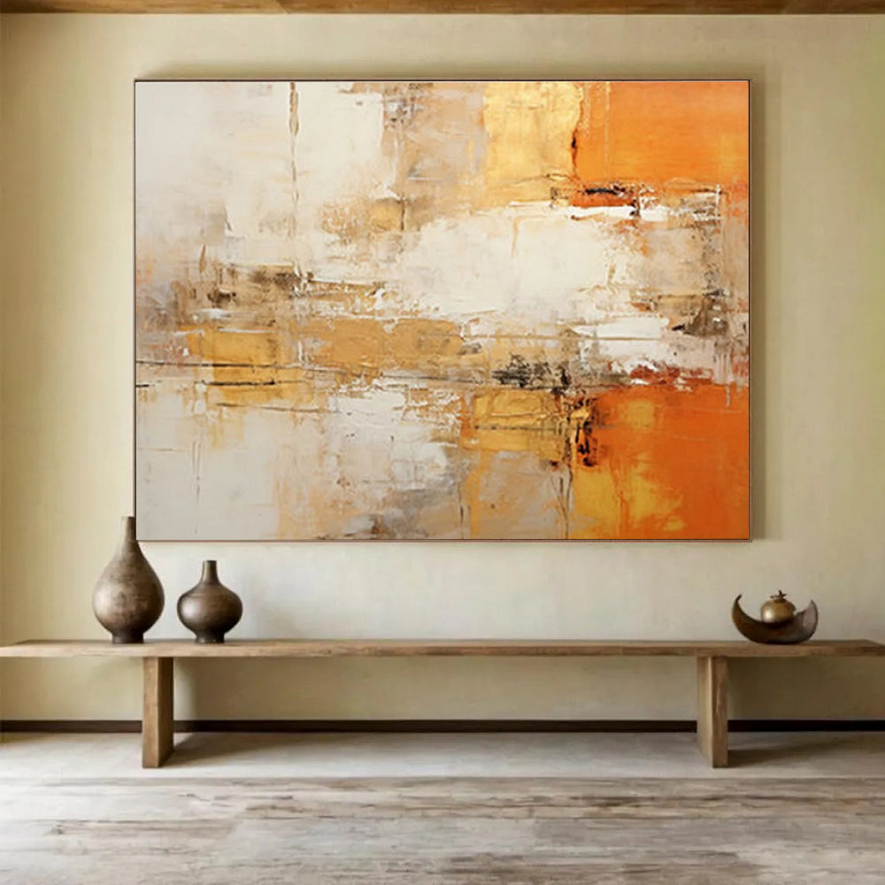 Oversized Canvas Art Multicolor Abstract Golden and Orange Painting WB210