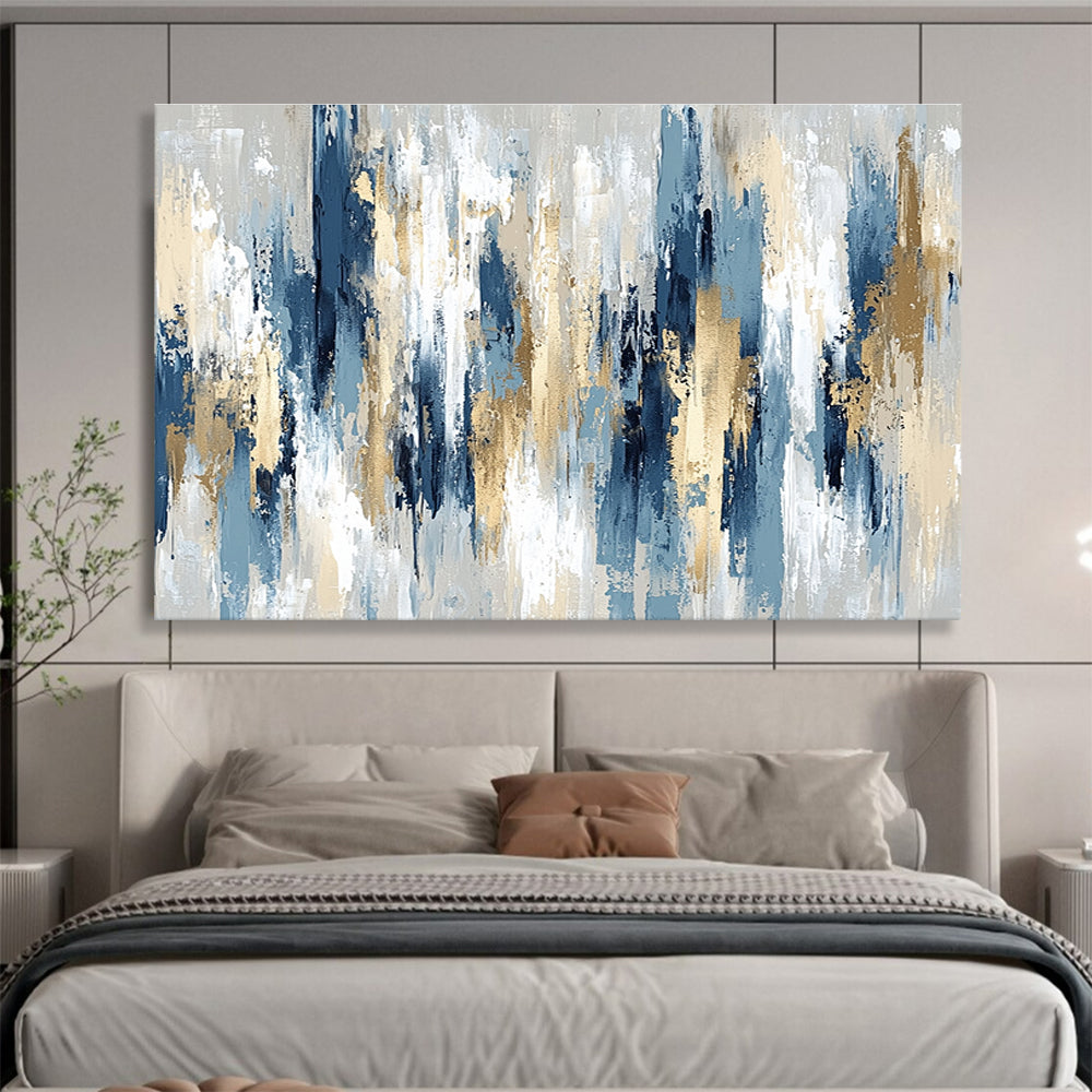 Huge Size Blue, Gold, and Beige Abstract Vertical Textures - Acrylic Painting WB294