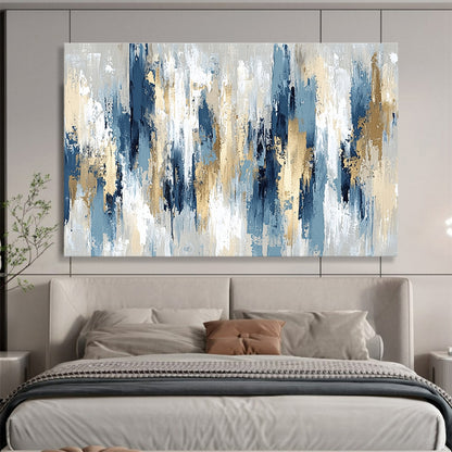 Huge Size Blue, Gold, and Beige Abstract Vertical Textures - Acrylic Painting WB294