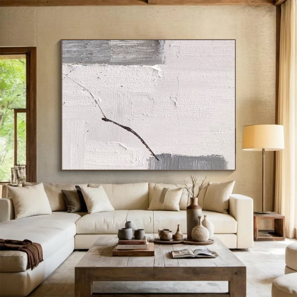 Handmade Art Gray & White Textured Abstract, Minimalist Canvas Art HS265