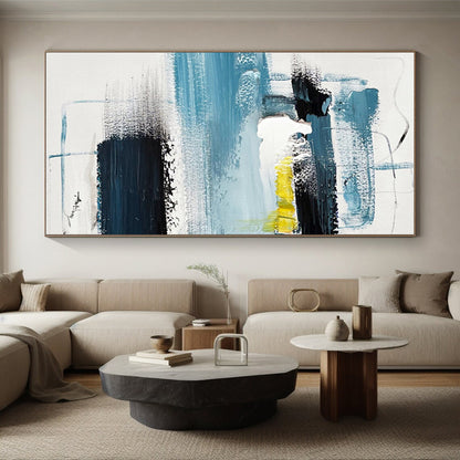 Modern Art Acrylic with Blue, Black, White and Yellow Colors, Abstract Urban Theme HS462