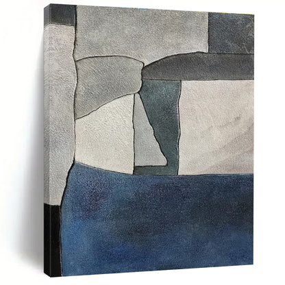 Handmade Art Gray & Blue Geometric Abstract, Minimalist Canvas Art HS434