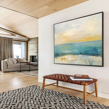 Oversized Canvas Art Blue, Yellow, and White Abstract Coastal Scene - Acrylic Painting WB273