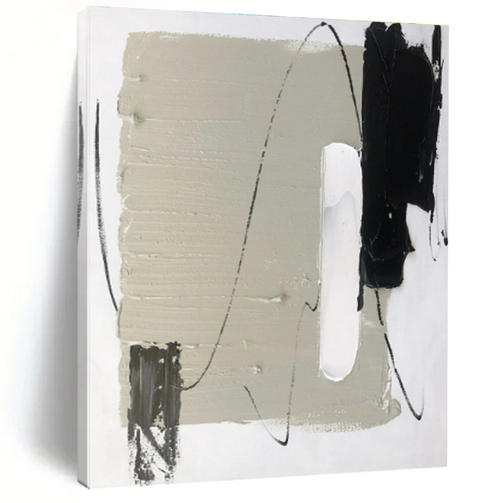 Minimalist Canvas Art with Gray, Black and White Colors, Abstract Geometric Theme HS470