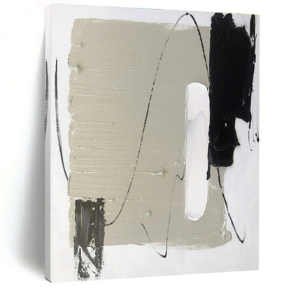 Minimalist Canvas Art with Gray, Black and White Colors, Abstract Geometric Theme HS470