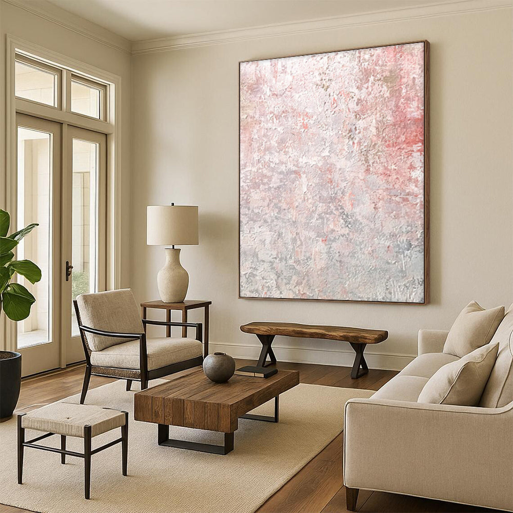 Hand-Painted Pink & Gray Textured Abstract, Acrylic Modern Art Painting HS291