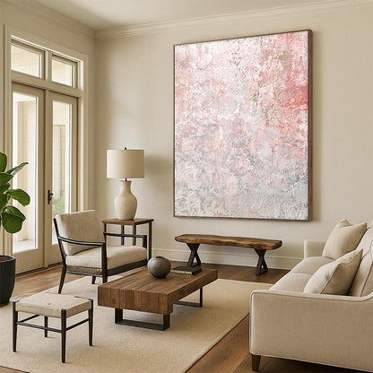 Hand-Painted Pink & Gray Textured Abstract, Acrylic Modern Art Painting HS291