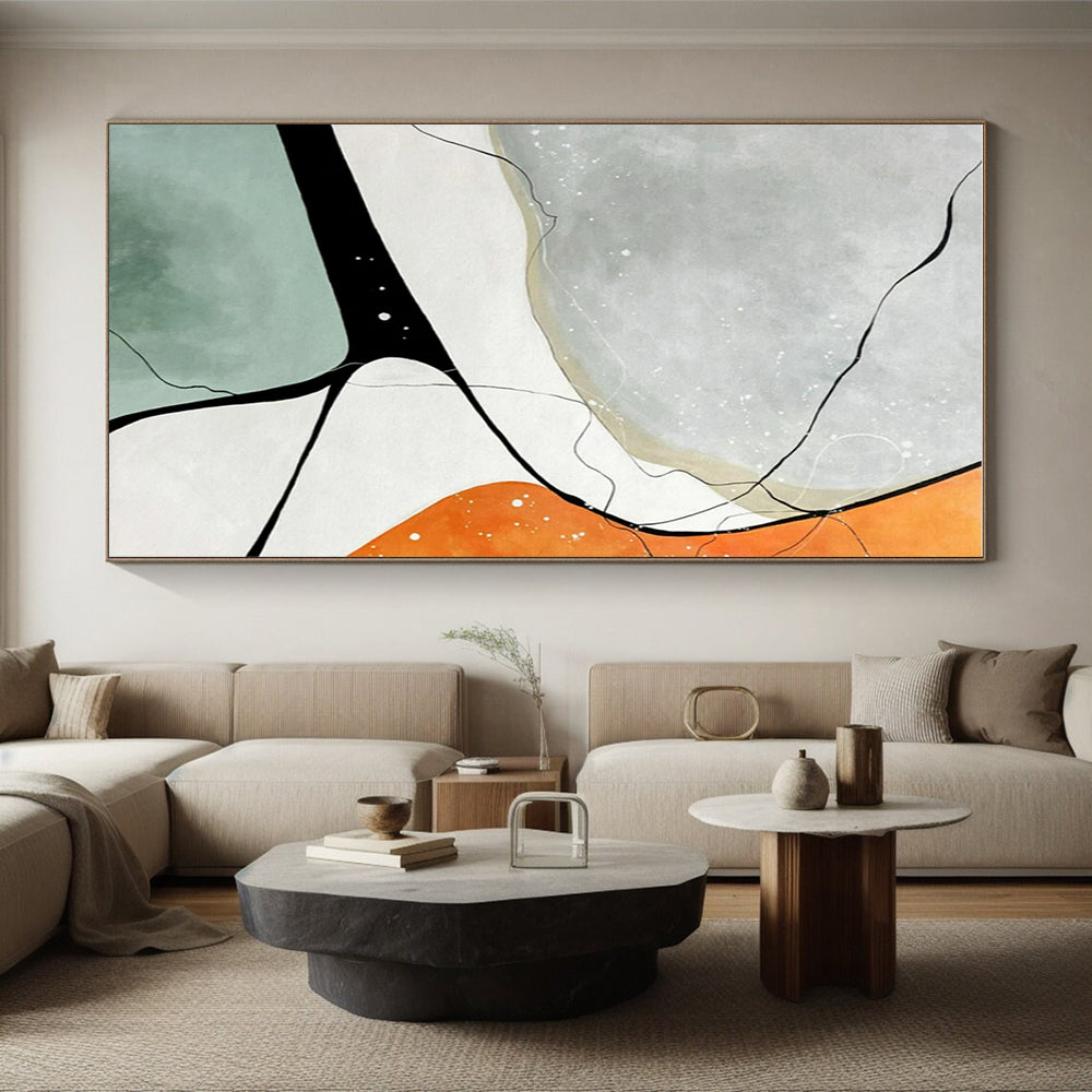Minimalist Canvas Art Gray, Orange, and Black Geometric Abstract Art HS730