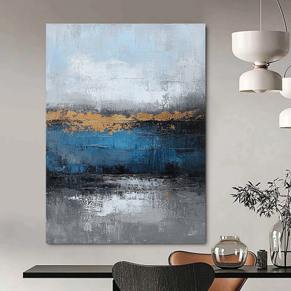 Blue, Gray, Gold Abstract Textured Art For Living Room and Bedroom WS429