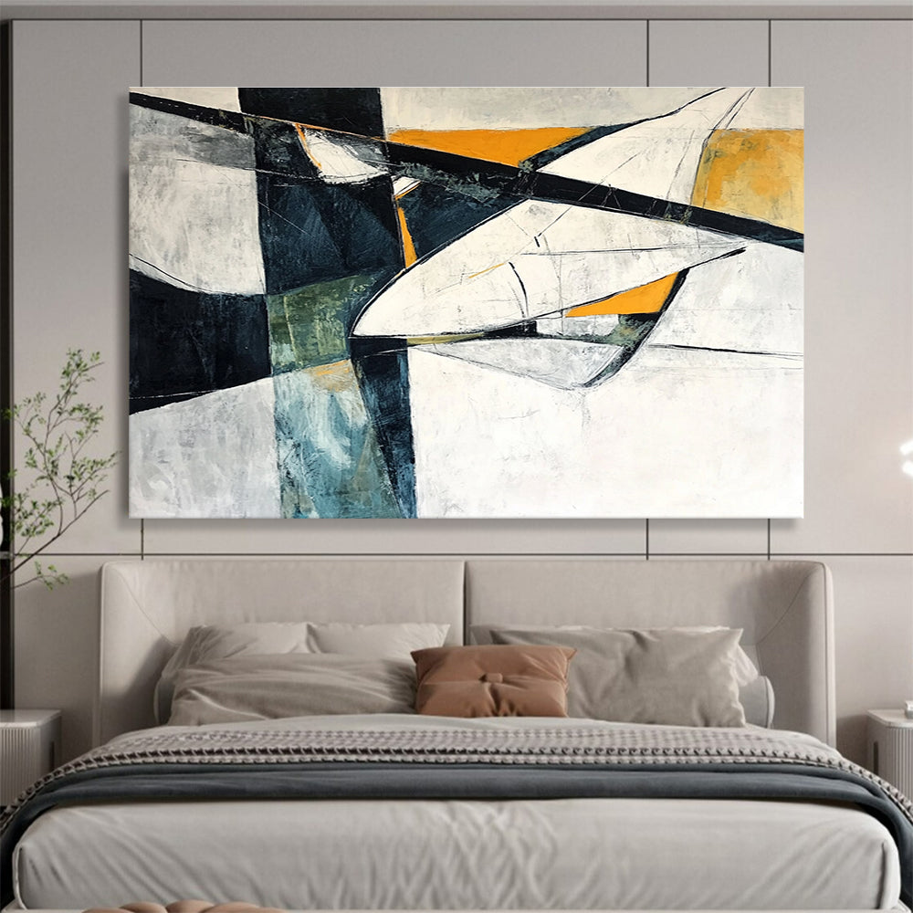 Modern Art Abstract Paintings with Black, White, Orange and Teal Colors, Geometric Abstract Theme WB312