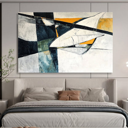 Modern Art Abstract Paintings with Black, White, Orange and Teal Colors, Geometric Abstract Theme WB312
