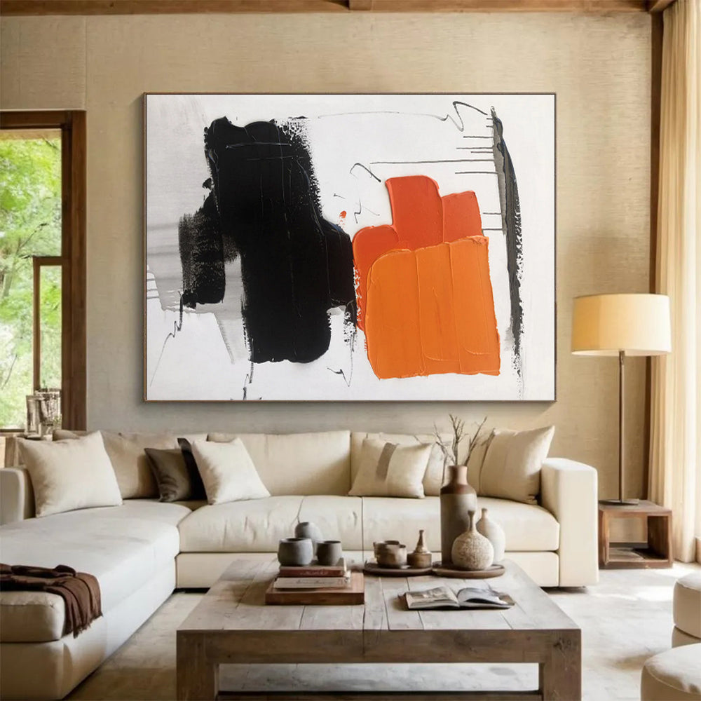 Acrylic Modern Art Paintings with Orange, Black and White Colors, Bold Abstract Theme HS464
