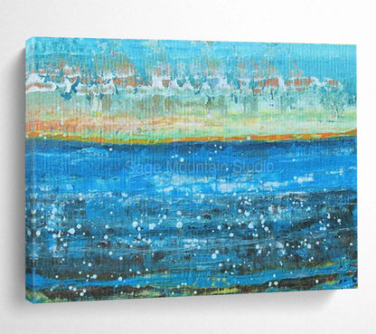Blue, Orange, White Abstract Seascape Art For Sale WB411