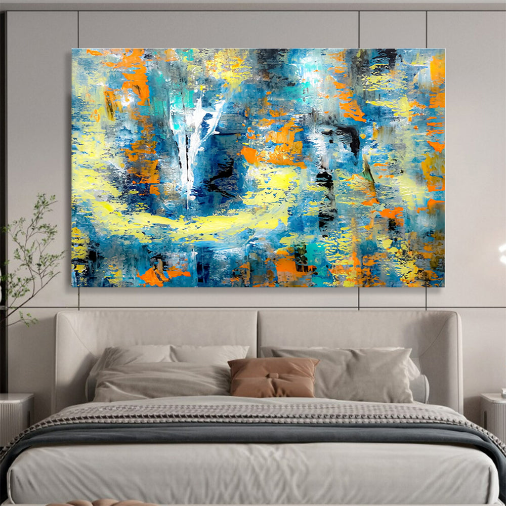 Extra Large Size Blue, Yellow, and Orange Abstract Splash Art, Abstract Acrylic Painting WB162