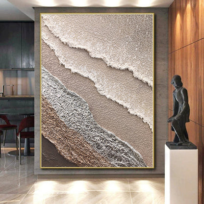 Hand-Painted Beige, Gray, and Brown Textured Layered Abstract Painting For Sale HS009