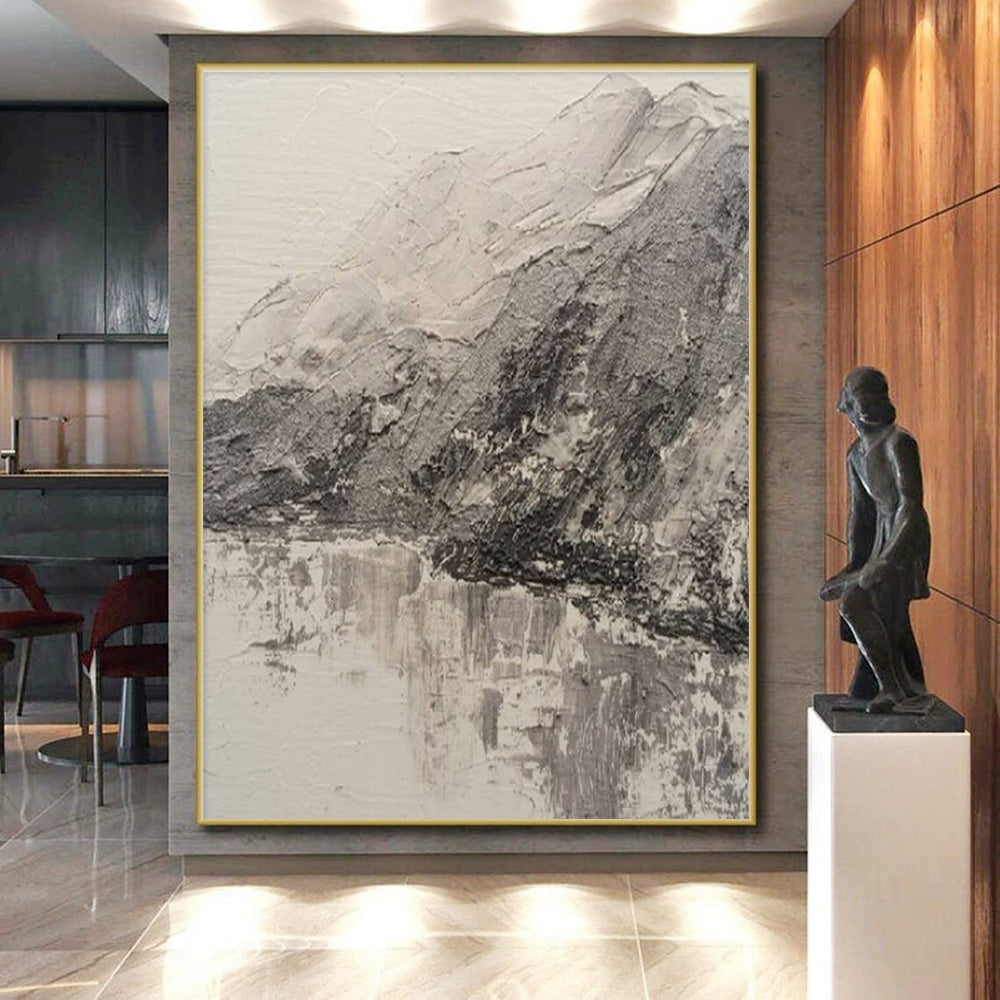 Hand Painted Art Gray and White Textured Abstract Landscape HS721