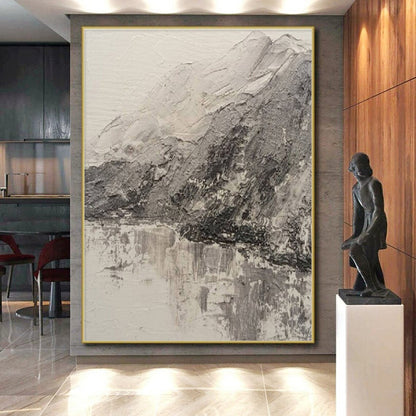 Hand Painted Art Gray and White Textured Abstract Landscape HS721