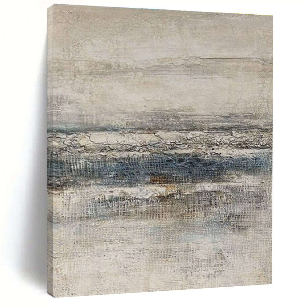 Hand Painted Art Beige, Gray, and Blue Textured Abstract Landscape HS627