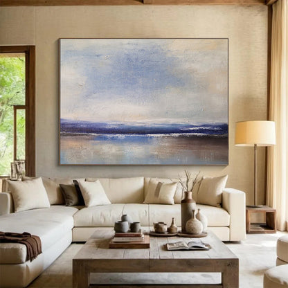 Horizontal Big Size Blue and Brown Abstract Seaside Painting WB191