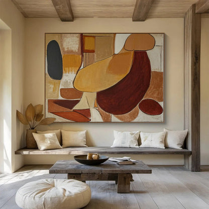 Brown, Beige, Black Abstract Shapes Acrylic Painting WB029