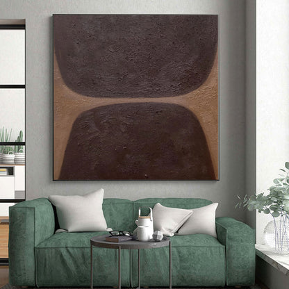 Hand-Painted Brown and Dark Brown Abstract Shape Painting For Sale HS032