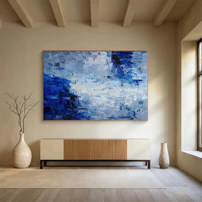 Oversized Canvas Art Blue and Gray Abstract Textured Painting WB152