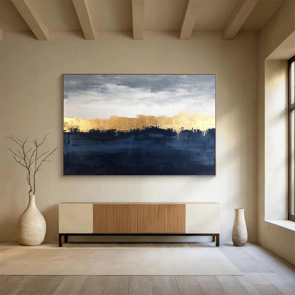 Oversized Canvas Art in Gray, Black, and Gold Textured Landscape Abstract Painting WB261