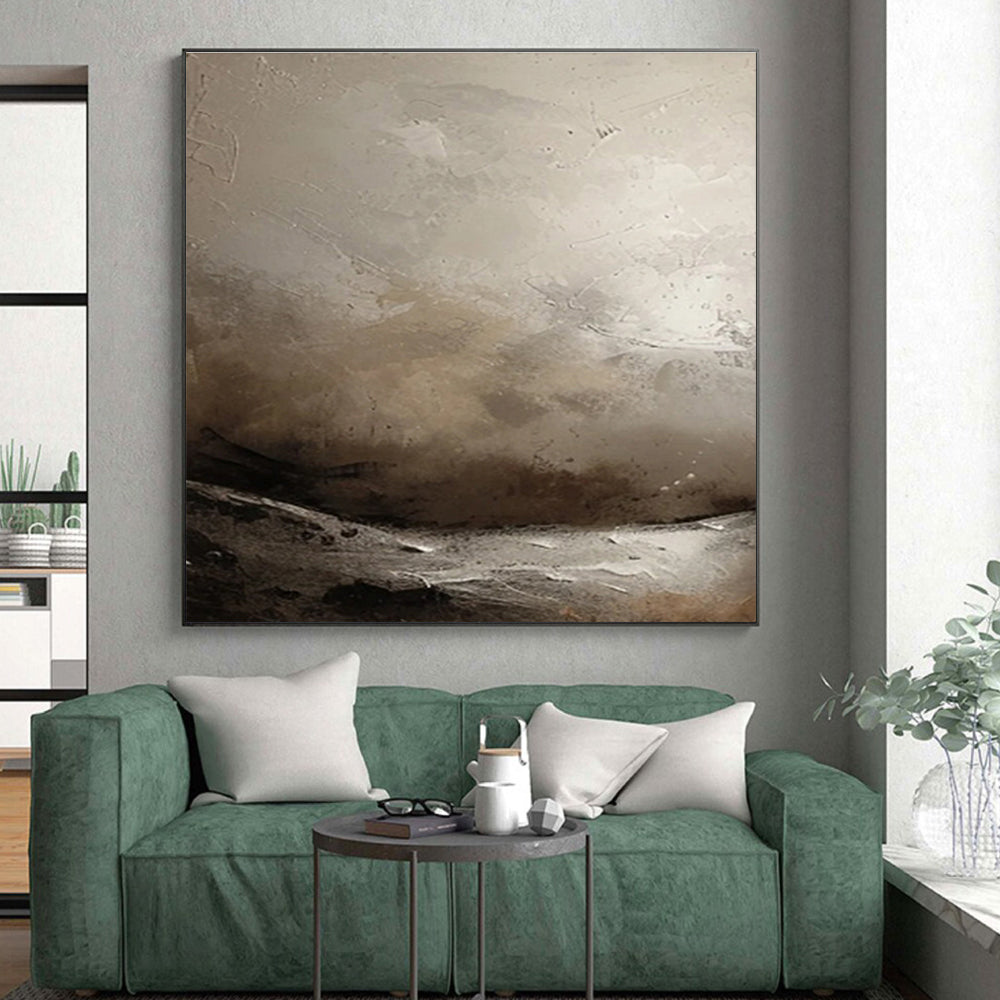 Minimalist Canvas Art with Gray, Beige and Black Colors, Abstract Landscape Theme HS488