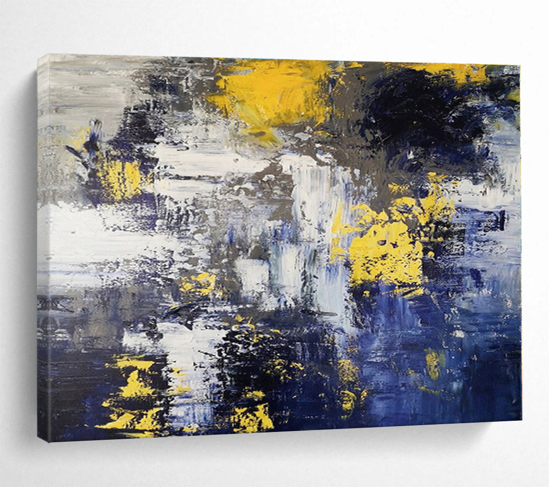 Huge Size Blue, Gray and Gold Abstract Textured Painting WB127