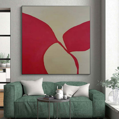 Handmade Art Red and Beige Floral Abstract Art HS645