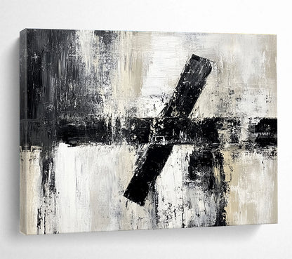 Oversized Canvas Art in Black, White, and Gray Textured Geometric Abstract Style WB260