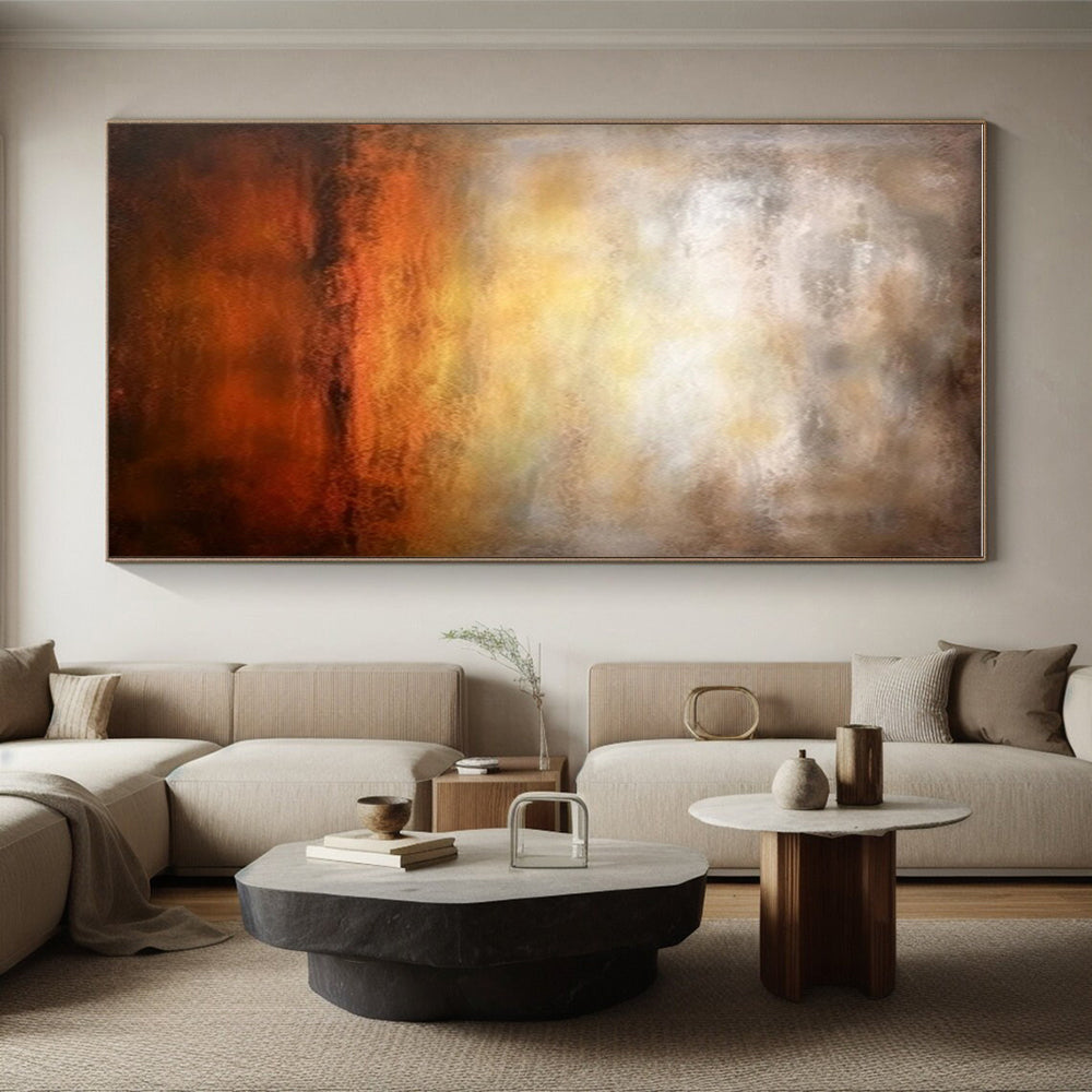 Hand Painted Art Orange, Yellow & Brown Abstract Sunset Landscape Art HS383