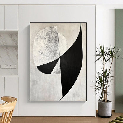 Hand-Painted Black, White, and Gray Geometric Textured Abstract Art HS189