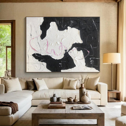 Unique Abstract Art Textured Black, White, and Pink Abstract Painting HS582