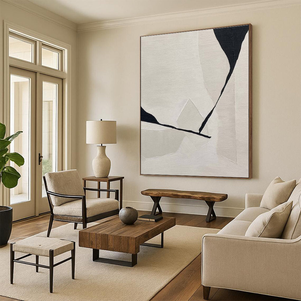 Unique Abstract Art Black and White Geometric Abstract Painting On Canvas HS795