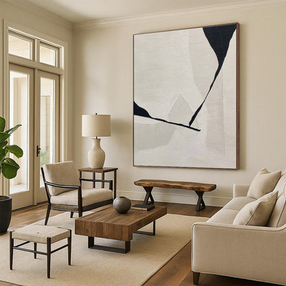 Unique Abstract Art Black and White Geometric Abstract Painting On Canvas HS795