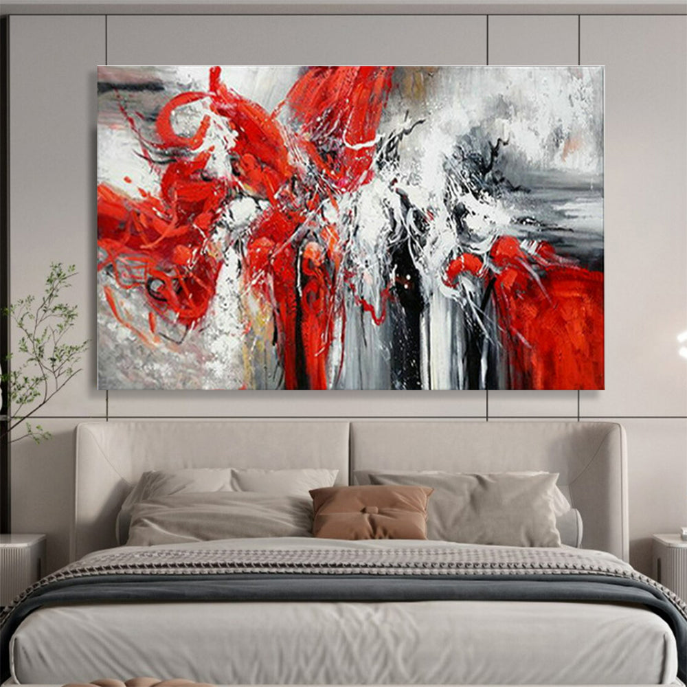 Modern Art Abstract Paintings with Red, White, Black and Gray Colors, Energetic Abstract Theme WB330