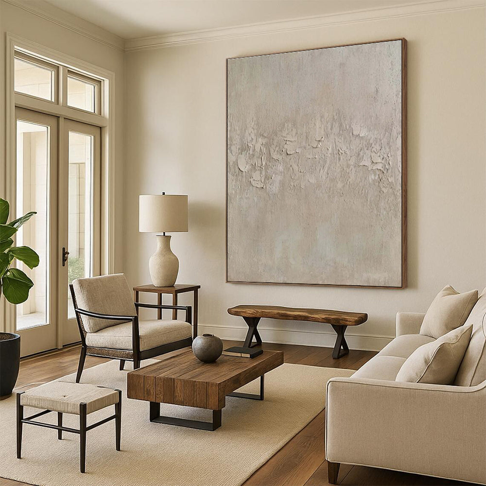 Minimalist Canvas Art Beige Textured Abstract Painting On Canvas HS784