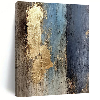 Handmade Art Blue, Black, and Gold Textured Abstract Art HS184