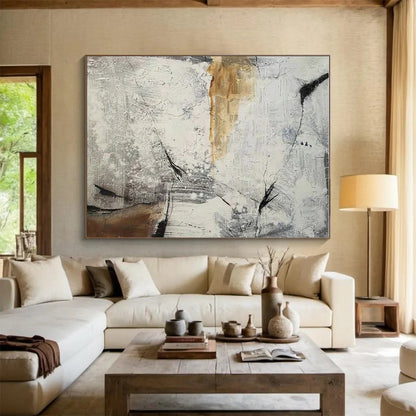 Unique Abstract Art Gray, Beige & Black Textured Abstract, Large Contemporary Wall Art HS259