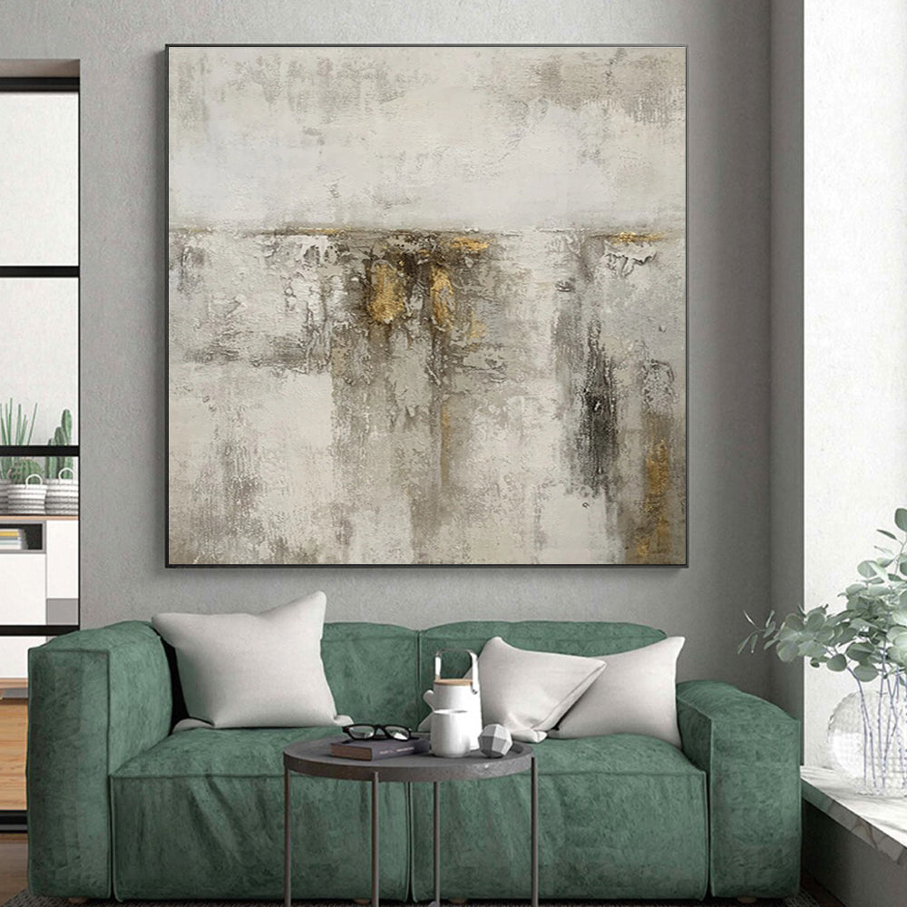 Gaint Canvas Art Gray & Gold Textured Abstract, Oversized Abstract Wall Art HS418
