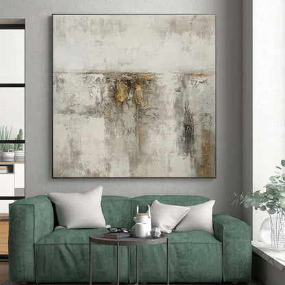Gaint Canvas Art Gray & Gold Textured Abstract, Oversized Abstract Wall Art HS418