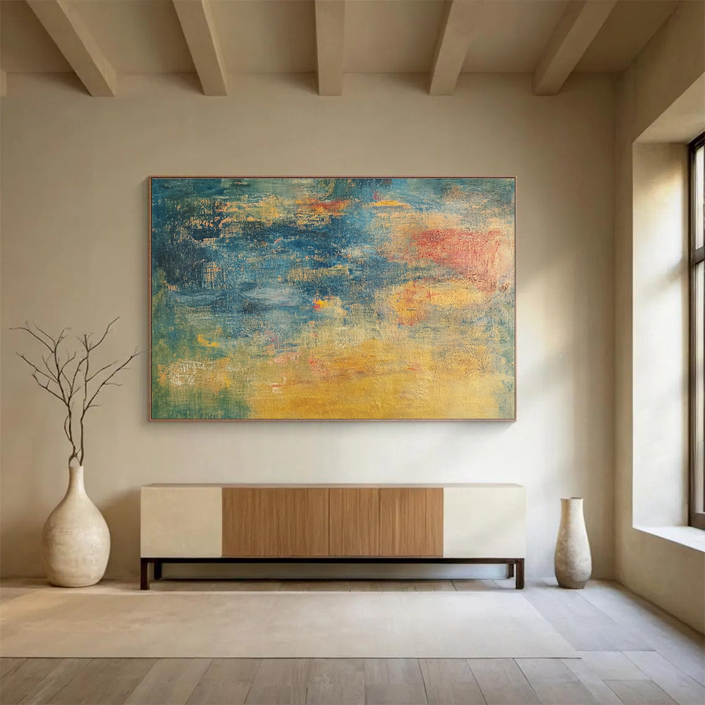 Big Size Blue, Yellow, and Red Abstract Textured Art - Acrylic Painting WB292