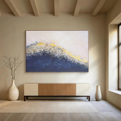 Oversized Canvas Art in Blue and Gold Textured Abstract Style WB234
