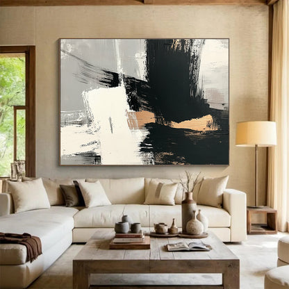 Hand Paintings with Black, White, Gold and Gray Colors, Minimalist Abstract Theme WB328