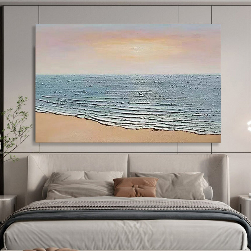 Horizontal Peach and Blue Coastal Abstract Painting WB221