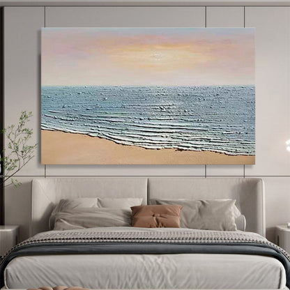 Horizontal Peach and Blue Coastal Abstract Painting WB221
